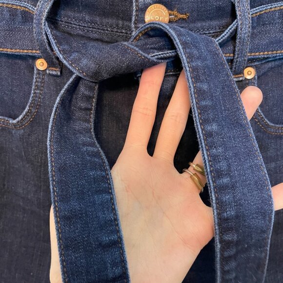 LOFT Women Dark Wash High Rise Skinny Modern Tapered Belted Denim Jean 6 - Picture 5 of 11